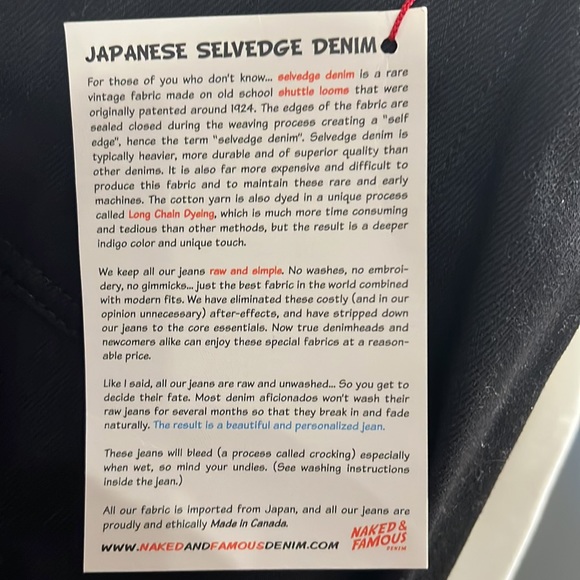 Naked & Famous Double Black Japanese Selvedge Denim in a "Weird Guy" fit. - Picture 3 of 4